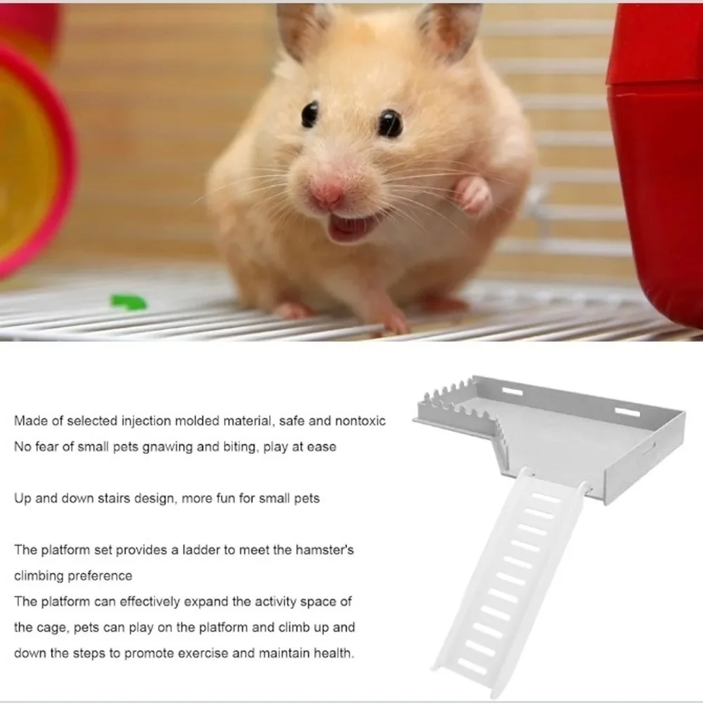 Small Pet Habitat Platform with Ramp - Gray and White